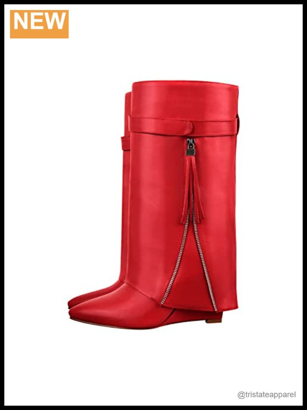 Knee High Fold Over Wedge Heel Long Shark Boots Pull On Chunky Block Heel